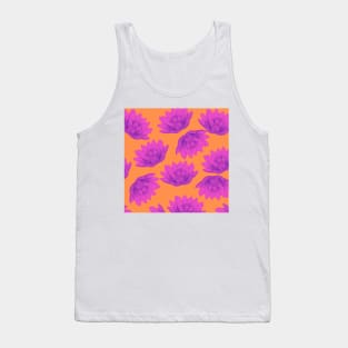 Hong Kong Lotus Bright Orange with Pink - Summer Flowers Pattern Tank Top